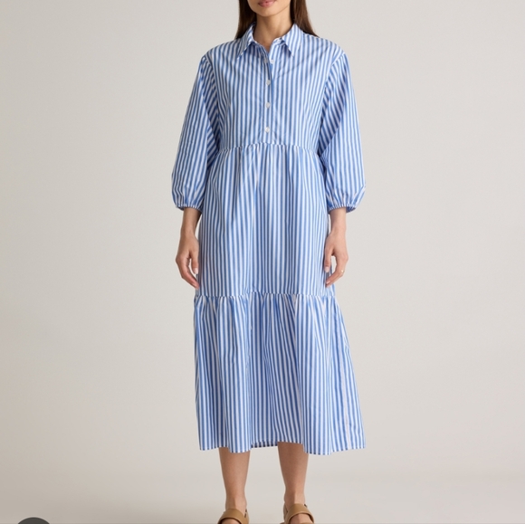 Quince Dresses & Skirts - Quince Poplin Midi Striped Tunic Dress With Pockets Organic Cotton